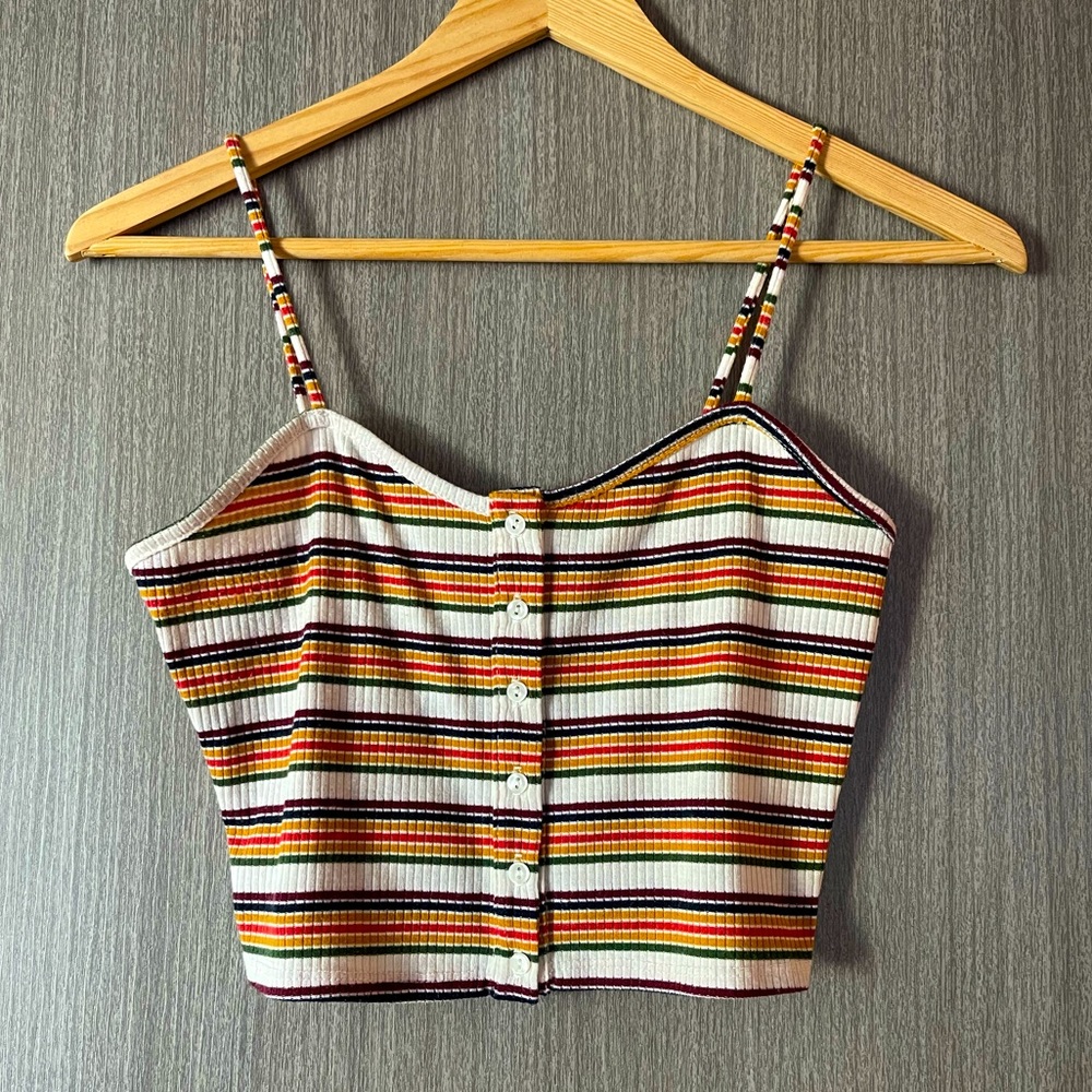 Project Social T Women’s Striped Button-Up Crop Tank